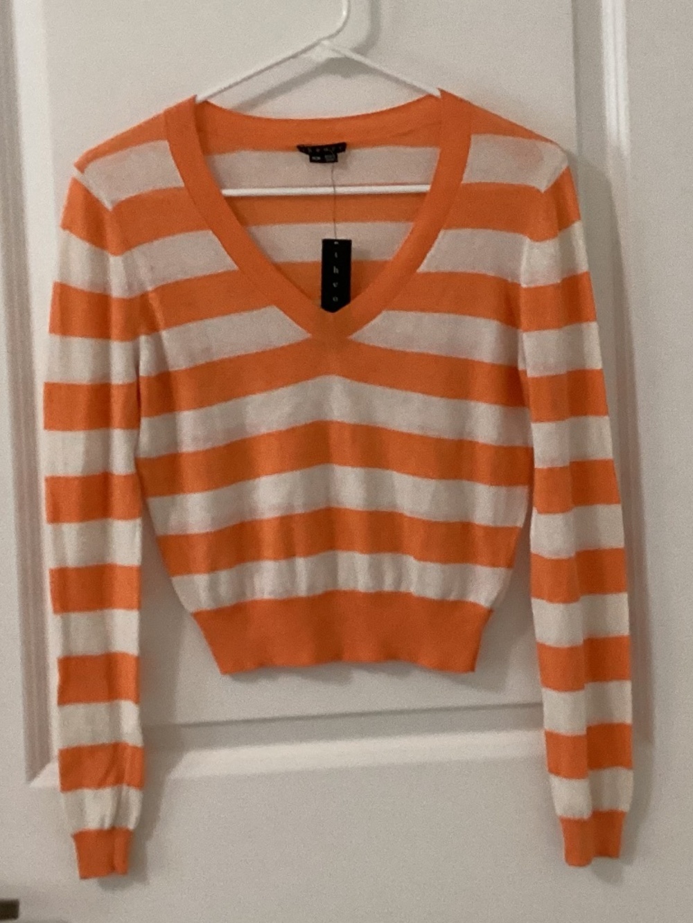 Theory V-neck Stripe cotton/cashmere Crop knit top NWT